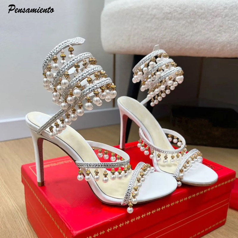 Summer Clothing For Petite Women - Luxury Rhinestones Pearls Tassels Women Gladiator