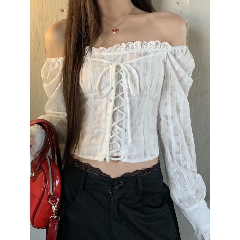 Summer Clothing Aesthetic - Deeptown White Lace Up Cropped Women