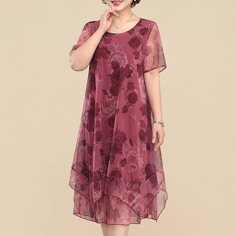 NEW O-Neck Short Sleeve Dresse - Summer Clothing For 70 Year Old Woman review and price
