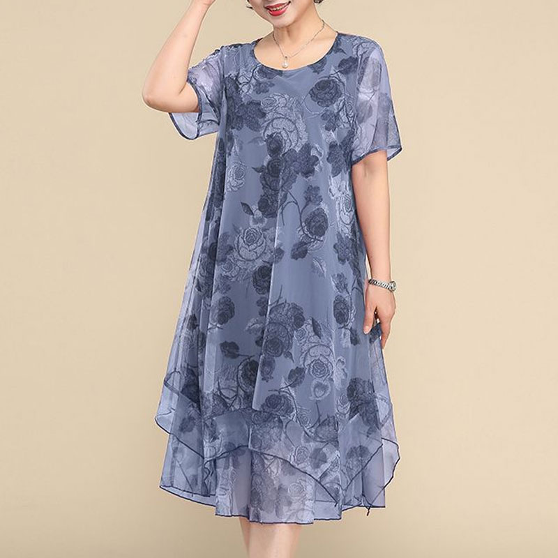 NEW O-Neck Short Sleeve Dresse - Summer Clothing For 70 Year Old Woman review and price