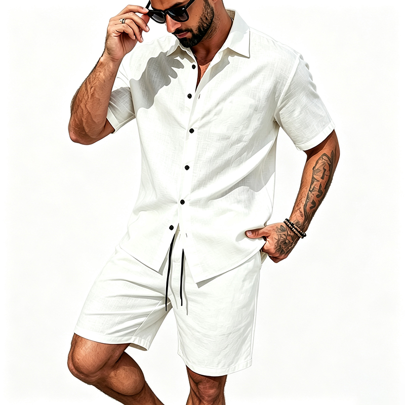 Men Linen Two Piece Outfit Sho - Summer Clothing Line review and price