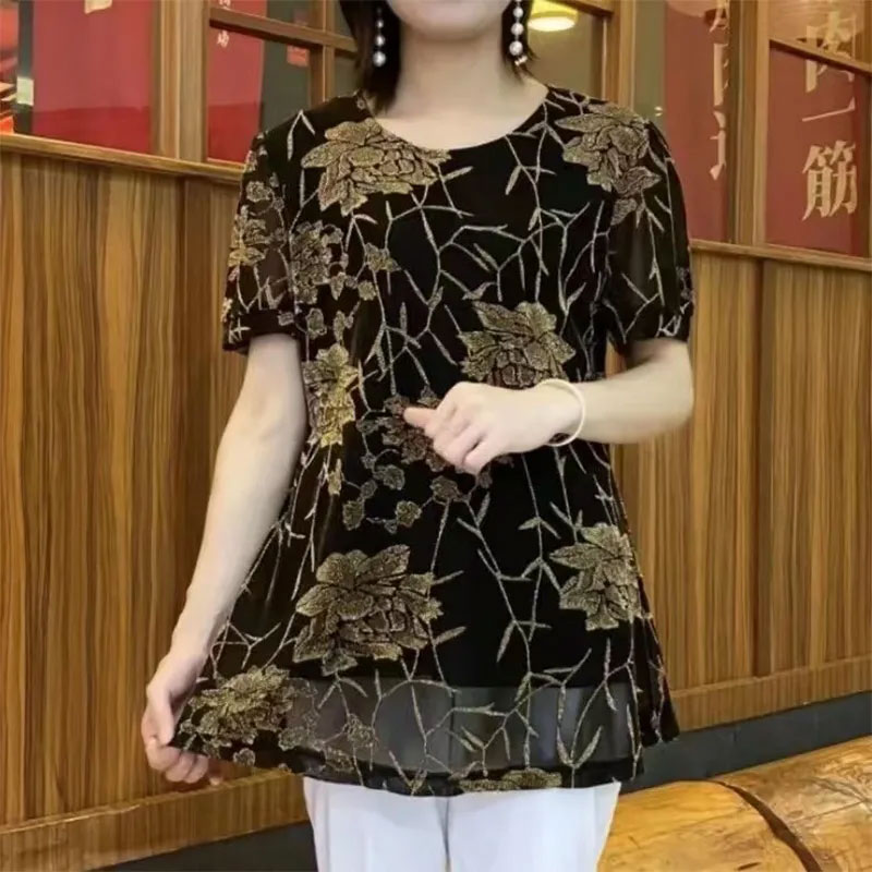 New Floral Bright silk Gauze p - Summer Clothing For 70 Year Old Woman review and price