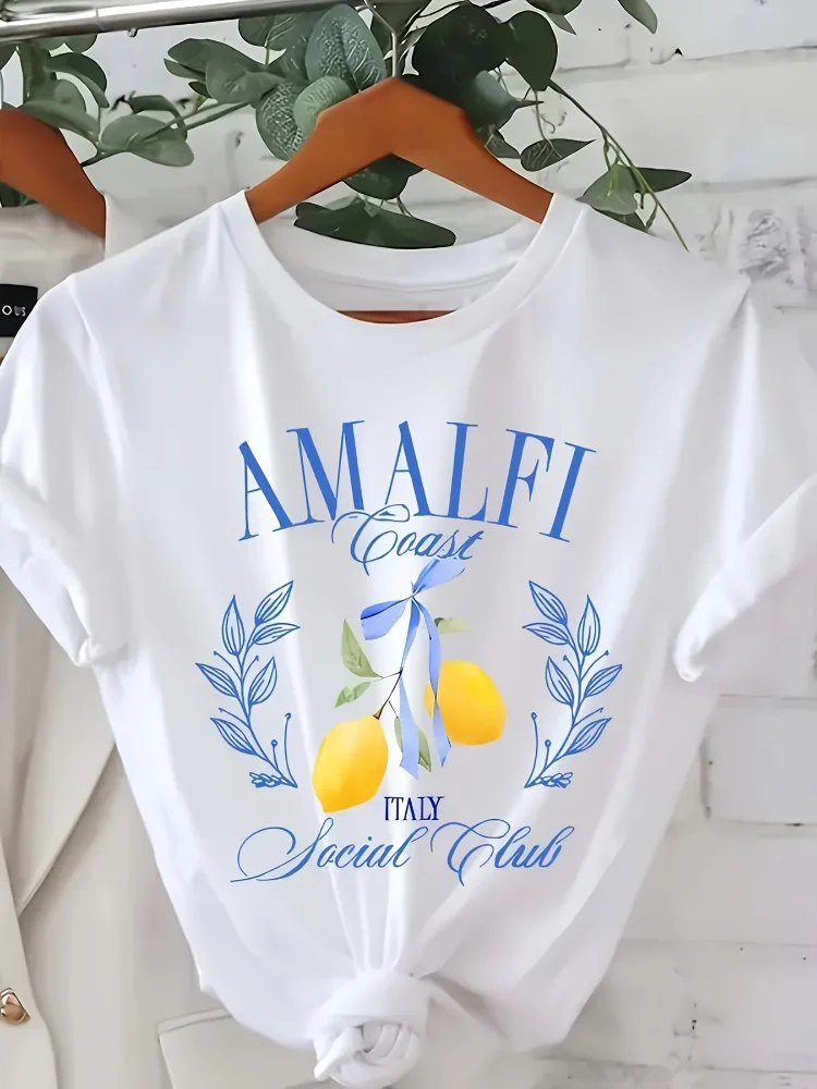 Lemon Print T-shirt Short Slee - Summer Clothing Aesthetic review and price