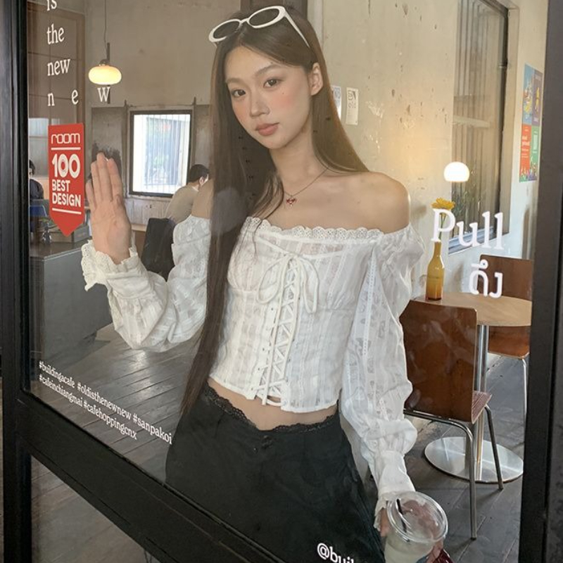 Deeptown White Lace Up Cropped - Summer Clothing Aesthetic review and price